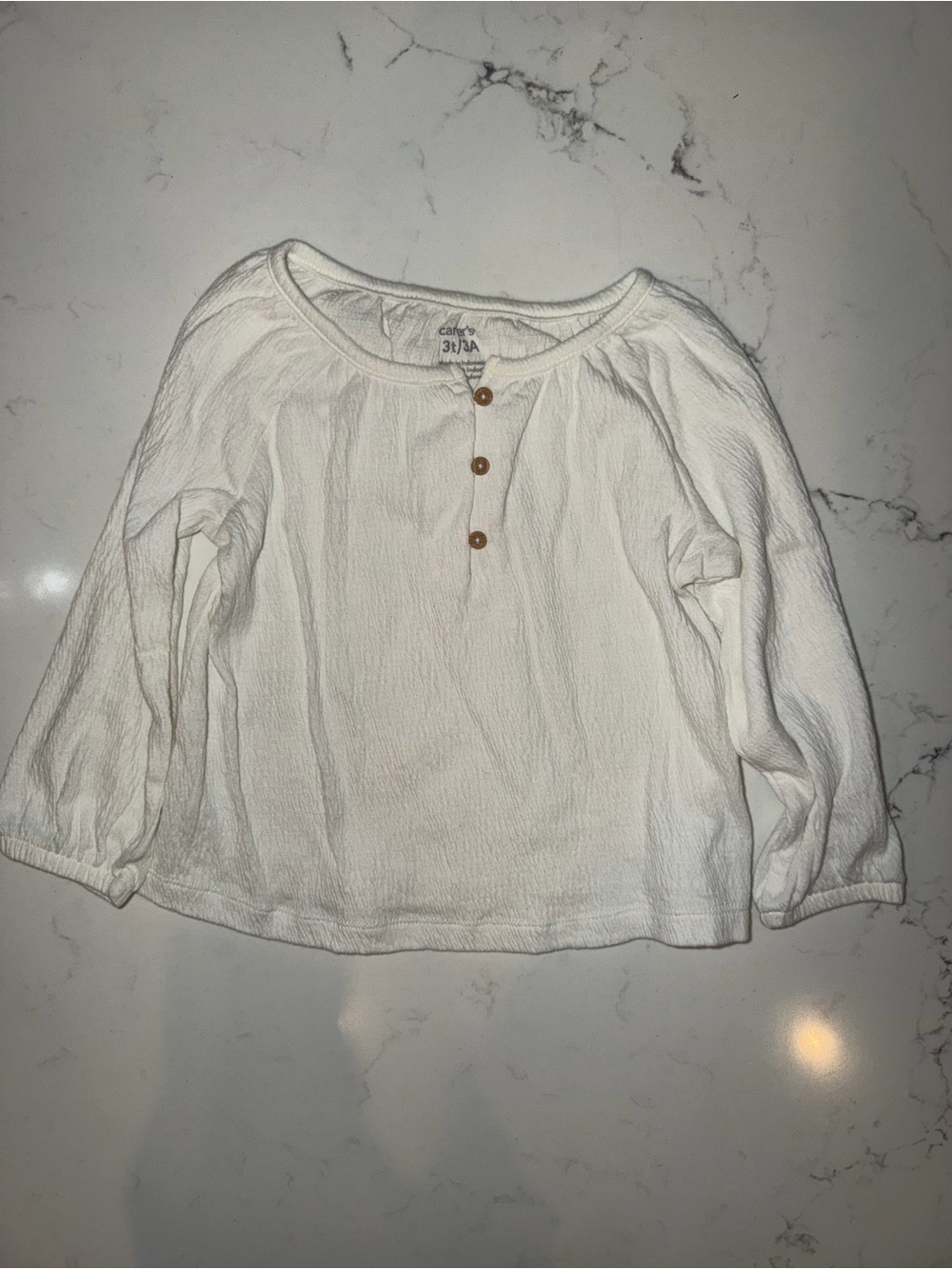 Carter's White Long-Sleeve Henley Top with Wooden Buttons